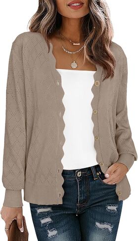 LILBETTER Women's Button Down Cardigan Long Sleeve Casual V-Neck Soft Knit Lightweight Cardigans Sweater in Saudi Arabia