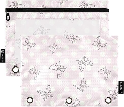 Pencil Pouch for 3 Ring Binder Purple Checkered and Bows 2 Pack Clear Window Pencil Bags with Zipper Pencil Case in Kuwait
