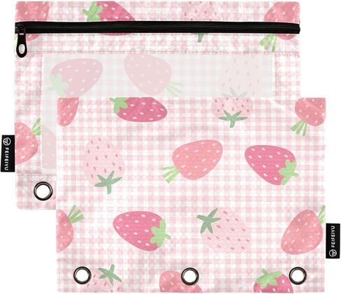 Pencil Pouch for 3 Ring Binder Purple Checkered and Bows 2 Pack Clear Window Pencil Bags with Zipper Pencil Case in Kuwait