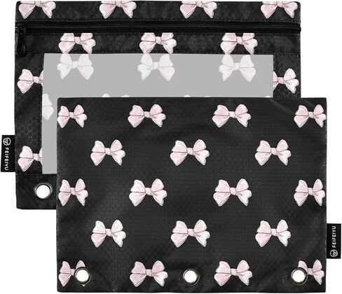 Pencil Pouch for 3 Ring Binder Purple Checkered and Bows 2 Pack Clear Window Pencil Bags with Zipper Pencil Case in Kuwait