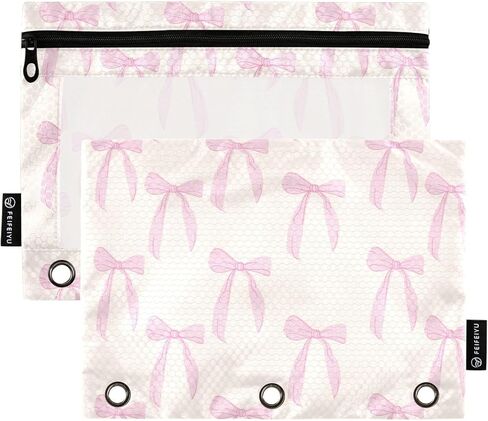 Pencil Pouch for 3 Ring Binder Purple Checkered and Bows 2 Pack Clear Window Pencil Bags with Zipper Pencil Case in Kuwait