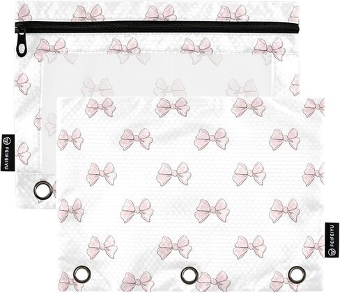 Pencil Pouch for 3 Ring Binder Purple Checkered and Bows 2 Pack Clear Window Pencil Bags with Zipper Pencil Case in Kuwait