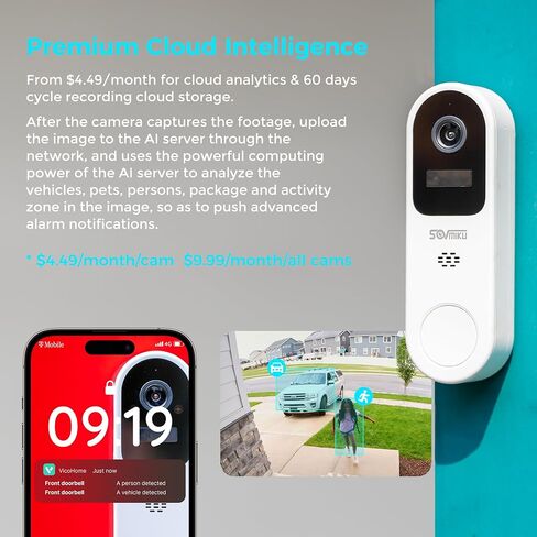 كاميرا Vicohome 2K AI تعمل بالطاقة الشمسية وجرس باب فيديو خارجي، كاميرا تعمل بالبطارية، رؤية ليلية، صوت ثنائي الاتجاه، كشف الحركة، سهلة الإعداد، صفارة إنذار مسموعة، سياسة استبدال لمدة 180 يومًا in Kuwait