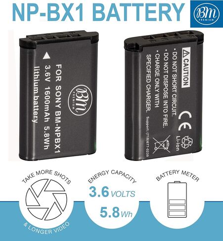 بطارية وشاحن BM NP-BX1 لسوني CyberShot ZV-1 II، DSC-RX100، RX100 II، RX100 III، RX100 IV، RX100 V، DSC-RX100 VI، RX100 VII، DSC-RX1R، RX1R II، HX50V، HX60V، HX80V، HX90V، كاميرا WX300، WX350 in Kuwait