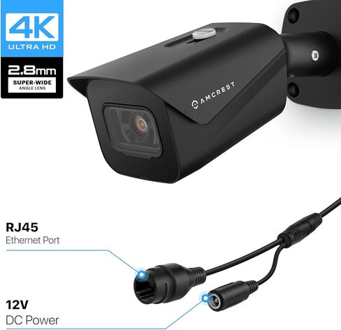 كاميرا Amcrest 2-Pack UltraHD 4K (8MP) Bullet POE IP، 3840x2160، رؤية ليلية 98 قدم، عدسة 2.8 مم، IP67 مقاومة للطقس، 125 درجة FOV، تدعم تسجيل MicroSD حتى 256 جيجابايت، أسود (2PACK-IP8M-2496EB-V2) in Kuwait