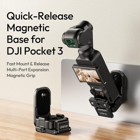 ULANZI PK16 Magnetic Mount Stand Compatible with DJI OSMO Pocket 3, 270° Adjustable Camera Mount, 1/4'' Mount Foldable Quick Release Camera Stand Base for Indoor Shooting Vlog Live Streaming Gym Video in Saudi Arabia