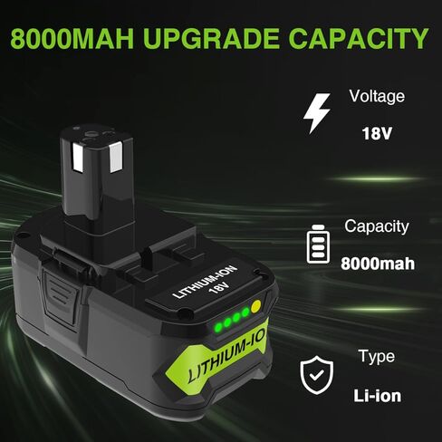 استبدال بطارية XAMP 8.0Ah 18 فولت لـ Ryobi ONE+ Plus، بطارية Ryobi 18V، بطاريات ليثيوم أيون عالية السعة 18 فولت، متوافقة مع أداة لاسلكية P108 P107 P105 P104 P103 P102 (حزمة واحدة) in Saudi Arabia