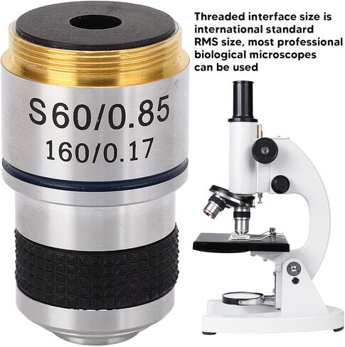185 Objective Lens, 60X Biological Microscope Achromatic Objective Lens, RMS Brass Thread Optical Glass Objective Lens for Study Chemistry and Physics in Saudi Arabia