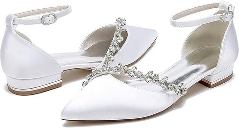 أحذية زفاف مريحة للعروس للنساء للحفلات الراقصة مع سلاسل من حجر الراين J606 كعب أبيض 1 بوصة US 8 in Kuwait