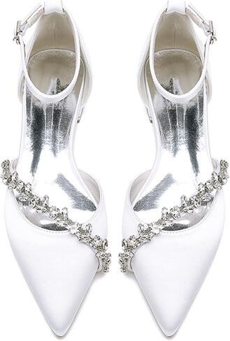 أحذية زفاف مريحة للعروس للنساء للحفلات الراقصة مع سلاسل من حجر الراين J606 كعب أبيض 1 بوصة US 8 in Kuwait