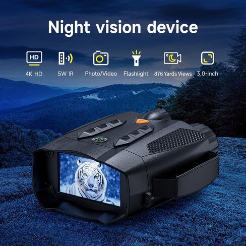 نظارات الرؤية الليلية - مناظير رؤية ليلية 4K مع نطاق 875 ياردة، 48 ميجابكسل، شاشة 3 بوصة، تكبير رقمي 10X، 7 مستويات IR، بطاقة 32 جيجابايت، بطارية 5000 مللي أمبير، هدايا وأدوات رائعة للصيد in Kuwait