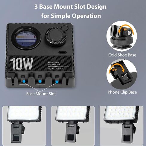 مصباح فيديو Gugxiom 10W RGB LED، قابل لإعادة الشحن 2600 مللي أمبير في الساعة 1800-9000K إضاءة تصوير فوتوغرافي قابلة للتعتيم، مصباح تعبئة كاميرا صغير محمول مع مشبك Softbox in Saudi Arabia