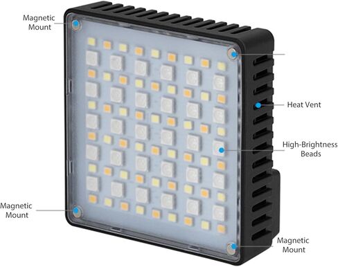 مصباح فيديو Gugxiom 10W RGB LED، قابل لإعادة الشحن 2600 مللي أمبير في الساعة 1800-9000K إضاءة تصوير فوتوغرافي قابلة للتعتيم، مصباح تعبئة كاميرا صغير محمول مع مشبك Softbox in Saudi Arabia