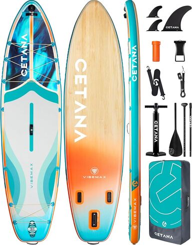 Cetana 11'6 × 35 "لوحة مجداف واسعة إضافية قابلة للنفخ ، لوحة مجداف الوقوف للمبتدئين ، سعة 450 رطل SUP للعائلة مع مقود السلامة ، حقيبة مقاومة للماء ، 3 زعانف قابلة للإزالة ، مضخة العمل المزدوجة ومضرب العائمة in Kuwait