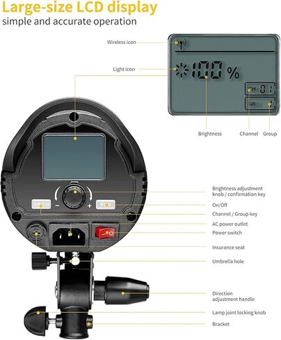 K&F CONCEPT SL-60W LED إضاءة فيديو مستمرة مع حامل بوينز، 5600K CRI95+ إضاءة كشاف خافتة للتصوير الفوتوغرافي، التصوير في الهواء الطلق، الاستوديو، تسجيل الفيديو in Kuwait
