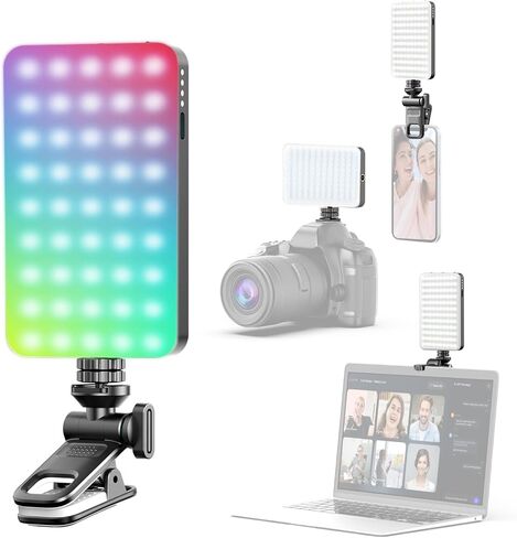 جيب RGB LED فيديو ضوء 2500K-9000K عكس الضوء 10 تأثيرات إضاءة المشهد فيديو مؤتمر الضوء للكمبيوتر المحمول الهاتف كاميرا DSLR بطارية مدمجة مع مشبك شاشة وحامل حذاء بارد in Saudi Arabia