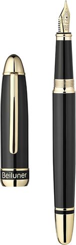 BEILUNER 315 Black Fountain Pen,Stunning Luxury Pens with 24K Gold Accents, Gorgeous 24K Gilded Nib(Fine), Ink Converter,Fancy Pen Gift for Men&Women-Elegant, Office, Graduation, Nice Design in Kuwait