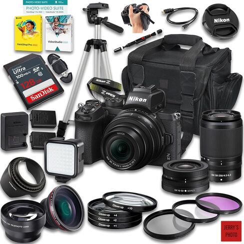 كاميرا Nikon Z50 بدون مرآة مع عدسة Z DX مقاس 16-50 مم f/3.5-6.3 VR و50-250 مم f/4.5-6.3 VR + ذاكرة 128 جيجابايت + بطارية إضافية + حقيبة كاميرا + حامل ثلاثي القوائم + المزيد (حزمة 32 قطعة) (متجددة) in Kuwait