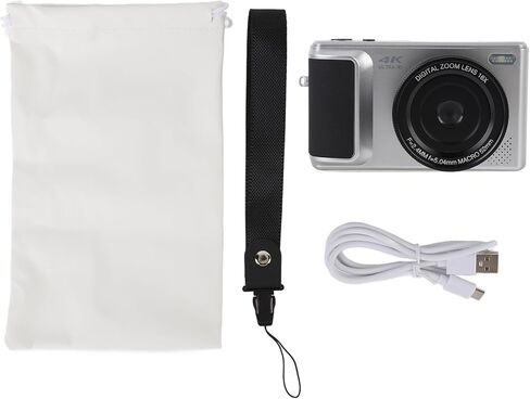 4K Digital Camera, 180 Degree Flip Screen 64MP Vlogging Camera, Auto Focus 16x Zoom Digital Mirrorless Camera for Selfie Photo Video (Sliver) in Saudi Arabia