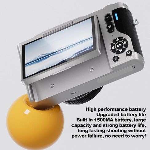 4K Digital Camera, 180 Degree Flip Screen 64MP Vlogging Camera, Auto Focus 16x Zoom Digital Mirrorless Camera for Selfie Photo Video (Sliver) in Saudi Arabia