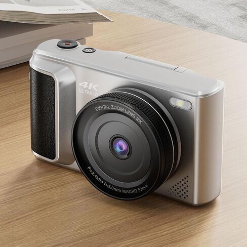 4K Digital Camera, 180 Degree Flip Screen 64MP Vlogging Camera, Auto Focus 16x Zoom Digital Mirrorless Camera for Selfie Photo Video (Sliver) in Saudi Arabia