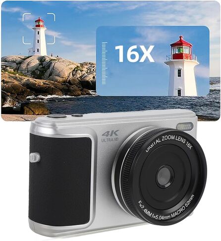 4K Digital Camera, 180 Degree Flip Screen 64MP Vlogging Camera, Auto Focus 16x Zoom Digital Mirrorless Camera for Selfie Photo Video (Sliver) in Saudi Arabia