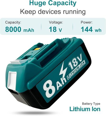 8Ah Replacement Battery for Makita 18V Battery 1 Pack Compatible with Makita 18V Power Tools and Chargers in Kuwait