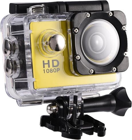 ASHATA Action Camera Camcorder with 2" Screen, 30m Depth Action Video Camera Camcorder with Bracket for Outdoor Sports Cycling, USB Charging (Yellow) in Saudi Arabia