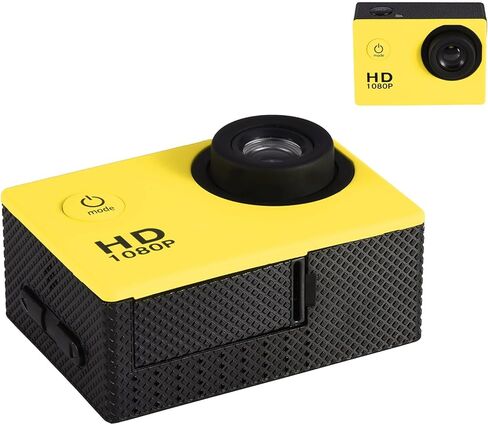 ASHATA Action Camera Camcorder with 2" Screen, 30m Depth Action Video Camera Camcorder with Bracket for Outdoor Sports Cycling, USB Charging (Yellow) in Saudi Arabia