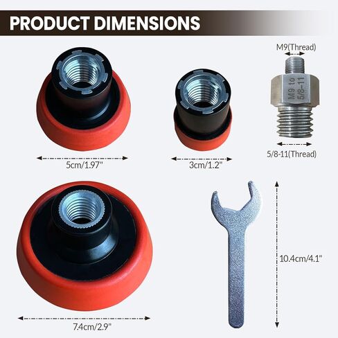 مجموعة تلميع التلميع لجهاز تلميع/صنفرة Milwaukee M12، تتضمن محول M9 إلى 5/8-11 ووسادة دعم 1 بوصة، 2 بوصة، 3 بوصة، لا تتضمن وسادات تلميع إسفنجية وصوف (5 قطع) in Kuwait