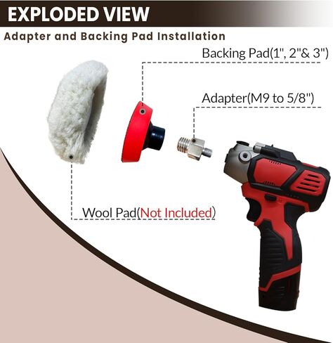 مجموعة تلميع التلميع لجهاز تلميع/صنفرة Milwaukee M12، تتضمن محول M9 إلى 5/8-11 ووسادة دعم 1 بوصة، 2 بوصة، 3 بوصة، لا تتضمن وسادات تلميع إسفنجية وصوف (5 قطع) in Kuwait