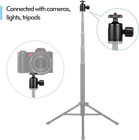 Fydun Mini Metal Tripod Head محول الكرة رئيس سبائك الألومنيوم مع برغي 1/4 بوصة وفتحة برغي 3/8 بوصة أسود للكاميرا وإضاءة LED in Kuwait