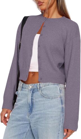 Balimtoy Women's Cropped Cardigan Sweaters Long Sleeve Button Down Sweaters Knit Cardigan Cute Y2k Open Front Crop Top in Kuwait