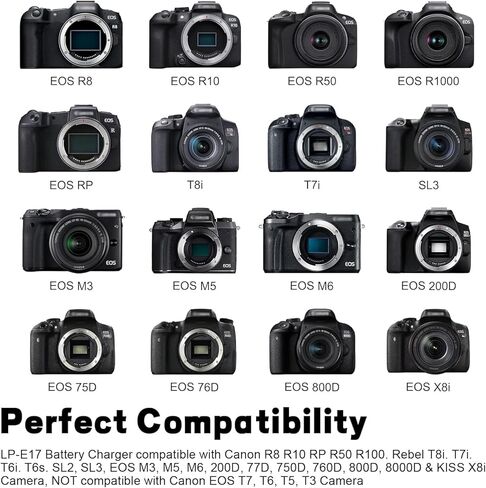 شاحن بطارية LP-E17 مع سلك USB C لكاميرا Canon R8 R10 RP R50 R100، Rebel T8i، T7i، T6i، T6s، SL2، SL3، EOS M3، M5، M6، 200D، 77D، 750D، 760D، 800D، 8000D مع مؤشر LED in Kuwait