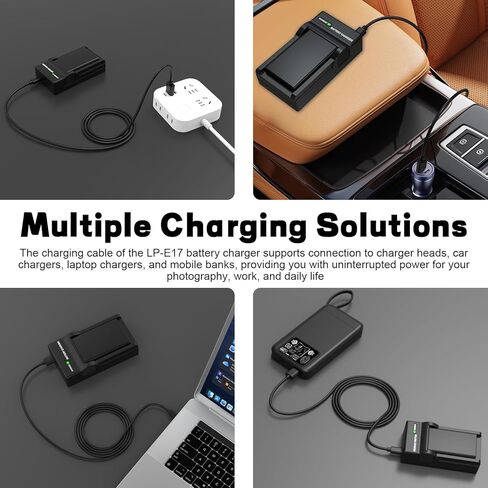 شاحن بطارية LP-E17 مع سلك USB C لكاميرا Canon R8 R10 RP R50 R100، Rebel T8i، T7i، T6i، T6s، SL2، SL3، EOS M3، M5، M6، 200D، 77D، 750D، 760D، 800D، 8000D مع مؤشر LED in Kuwait