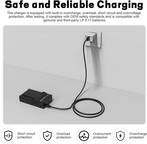 شاحن بطارية LP-E17 مع سلك USB C لكاميرا Canon R8 R10 RP R50 R100، Rebel T8i، T7i، T6i، T6s، SL2، SL3، EOS M3، M5، M6، 200D، 77D، 750D، 760D، 800D، 8000D مع مؤشر LED in Kuwait