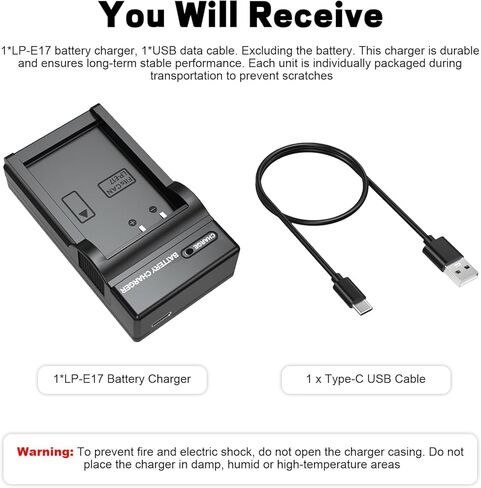 شاحن بطارية LP-E17 مع سلك USB C لكاميرا Canon R8 R10 RP R50 R100، Rebel T8i، T7i، T6i، T6s، SL2، SL3، EOS M3، M5، M6، 200D، 77D، 750D، 760D، 800D، 8000D مع مؤشر LED in Kuwait