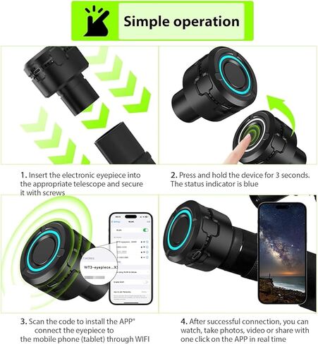 EBTOOLS WiFi Telescope Camera Eyepiece, 5MP 4K Video Recording Wireless Electronic Eyepiece with 1600mAh Battery and App Control, for Astronomical Photography Birds Watching Hiking in Saudi Arabia