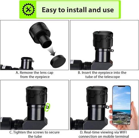 EBTOOLS WiFi Telescope Camera Eyepiece, 5MP 4K Video Recording Wireless Electronic Eyepiece with 1600mAh Battery and App Control, for Astronomical Photography Birds Watching Hiking in Saudi Arabia