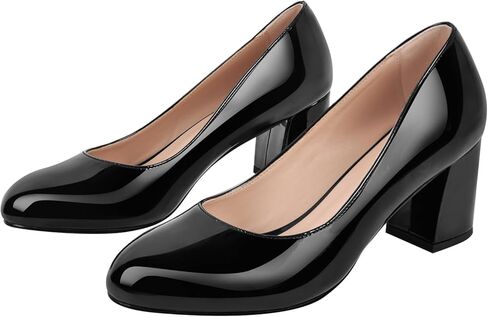 حذاء نسائي بكعب عريض وكعب متوسط ​​مكتنز ومقدمة مستديرة سهل الارتداء مريح كاجوال مناسب للمكتب in Kuwait