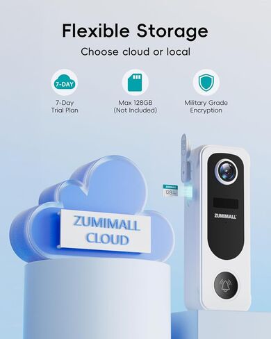 كاميرا جرس باب لاسلكية من ZUMIMALL، جرس باب فيديو مع جرس باب + حامل جرس باب فيديو مضاد للسرقة، دعامة تثبيت جرس باب بدون حفر للمنازل والشقق والشركات in Saudi Arabia