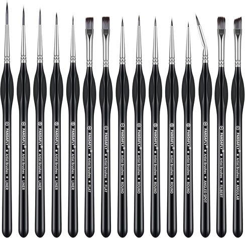 PANDAFLY Miniature Paint Brushes Drybrush Set, 12 Sizes Detail Paint Brush Set, Small Fine Detail Brushes for Acrylic, Watercolors, Oil, Paint by Number, Figurine in Kuwait