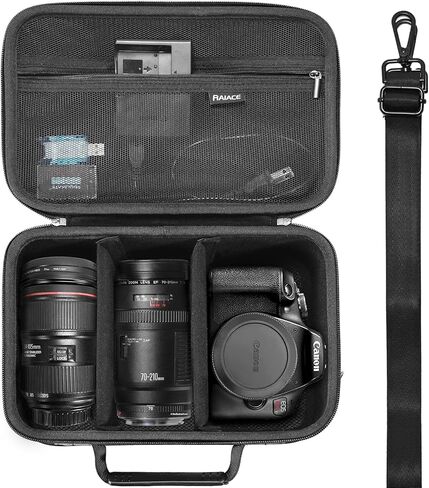 حقيبة حمل صلبة من RAIACE متوافقة مع Canon EOS Rebel T7/ T100/ T6/ R100/ R50/ R5/ R7/ R8، لسوني، لكاميرا نيكون. حقيبة كاميرا ذات سعة كبيرة للعدسات والكابلات والبطاقات والملحقات. - أسود in Kuwait