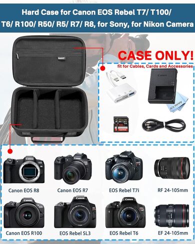 حقيبة حمل صلبة من RAIACE متوافقة مع Canon EOS Rebel T7/ T100/ T6/ R100/ R50/ R5/ R7/ R8، لسوني، لكاميرا نيكون. حقيبة كاميرا ذات سعة كبيرة للعدسات والكابلات والبطاقات والملحقات. - أسود in Kuwait