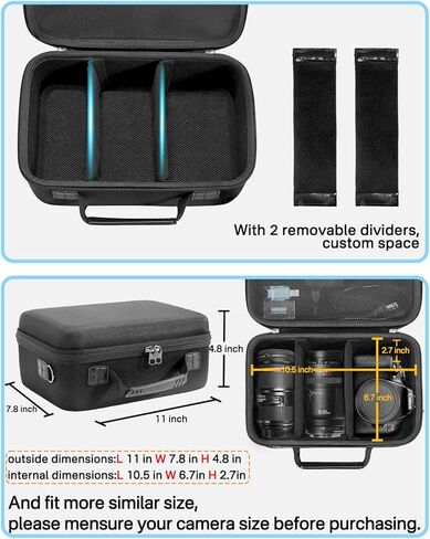 حقيبة حمل صلبة من RAIACE متوافقة مع Canon EOS Rebel T7/ T100/ T6/ R100/ R50/ R5/ R7/ R8، لسوني، لكاميرا نيكون. حقيبة كاميرا ذات سعة كبيرة للعدسات والكابلات والبطاقات والملحقات. - أسود in Kuwait