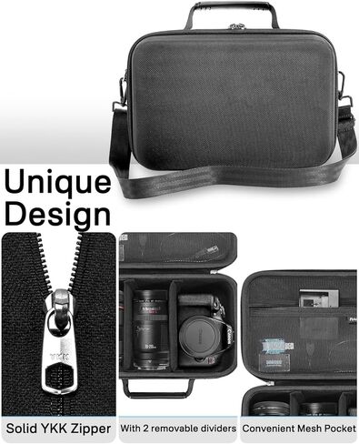 حقيبة حمل صلبة من RAIACE متوافقة مع Canon EOS Rebel T7/ T100/ T6/ R100/ R50/ R5/ R7/ R8، لسوني، لكاميرا نيكون. حقيبة كاميرا ذات سعة كبيرة للعدسات والكابلات والبطاقات والملحقات. - أسود in Kuwait