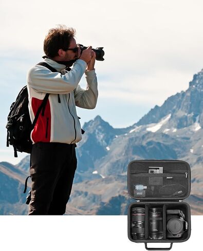 حقيبة حمل صلبة من RAIACE متوافقة مع Canon EOS Rebel T7/ T100/ T6/ R100/ R50/ R5/ R7/ R8، لسوني، لكاميرا نيكون. حقيبة كاميرا ذات سعة كبيرة للعدسات والكابلات والبطاقات والملحقات. - أسود in Kuwait