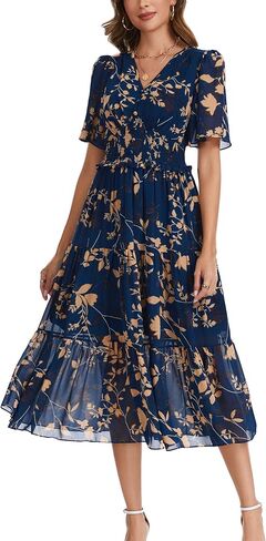 Kormei Women's V الرقبة القصير الأكمام بوهو مدخن طويلًا in Kuwait