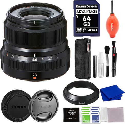FUJIFILM XF 23mm f/2 R WR Lens (Black) with 43mm Protection Filter, 64GB SD Card and More Accessories in Kuwait