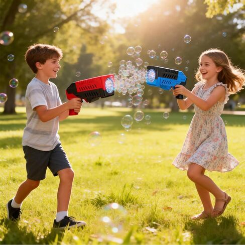 SHCKE Bubble Gun for Kids 2 عبوات ، آلة فقاعة للأطفال ، 8 ثقوب فقاعة مكبر مسدس للأطفال الصغار مع LED Lights & Solution ، عيد الفصح ، الحفلات ، ألعاب في الهواء الطلق للبنين والبنات in Kuwait